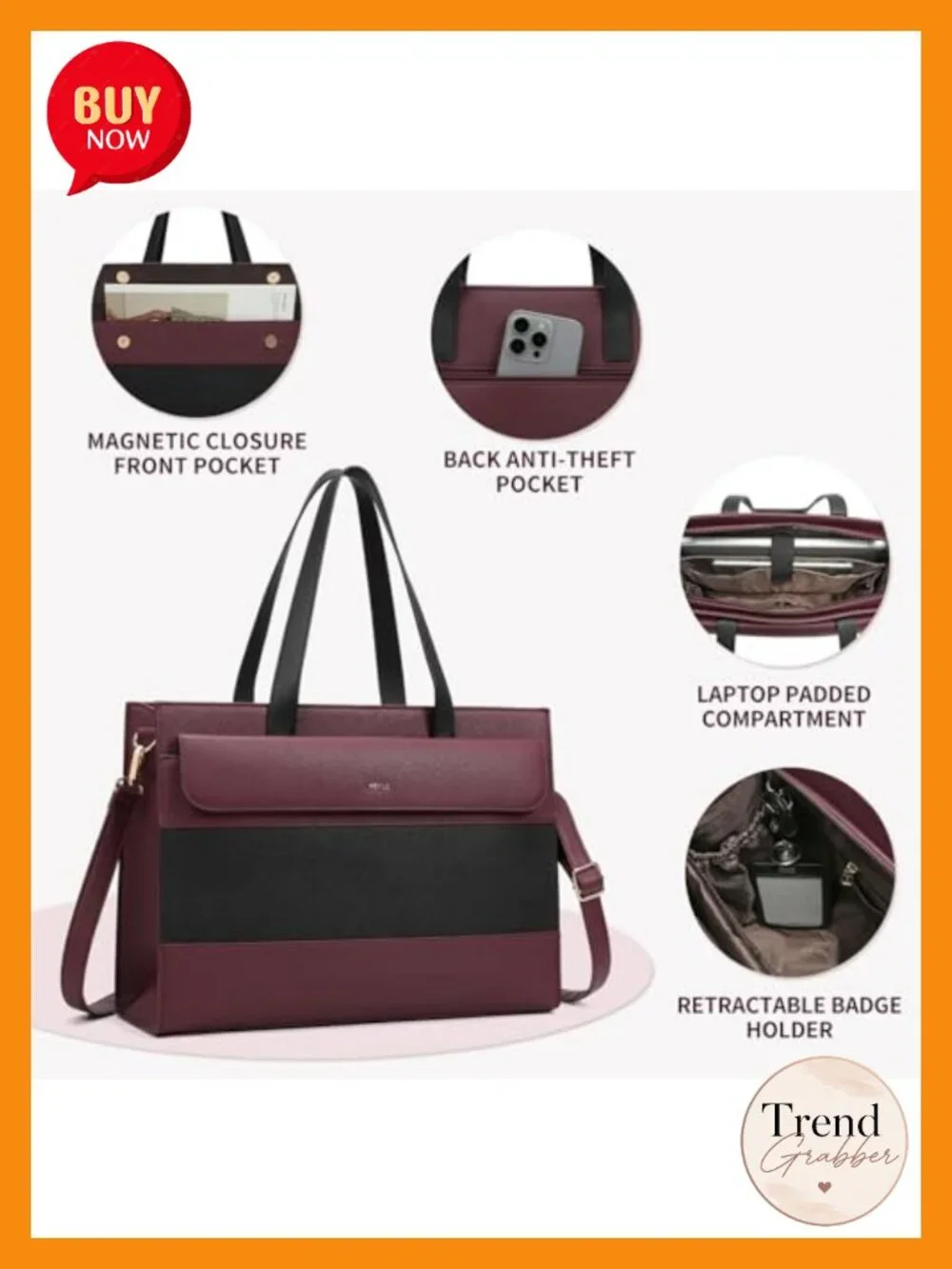 PU Leather Laptop Tote Bag for Women 15.6 Inch Work Briefcase 3 Piece Set